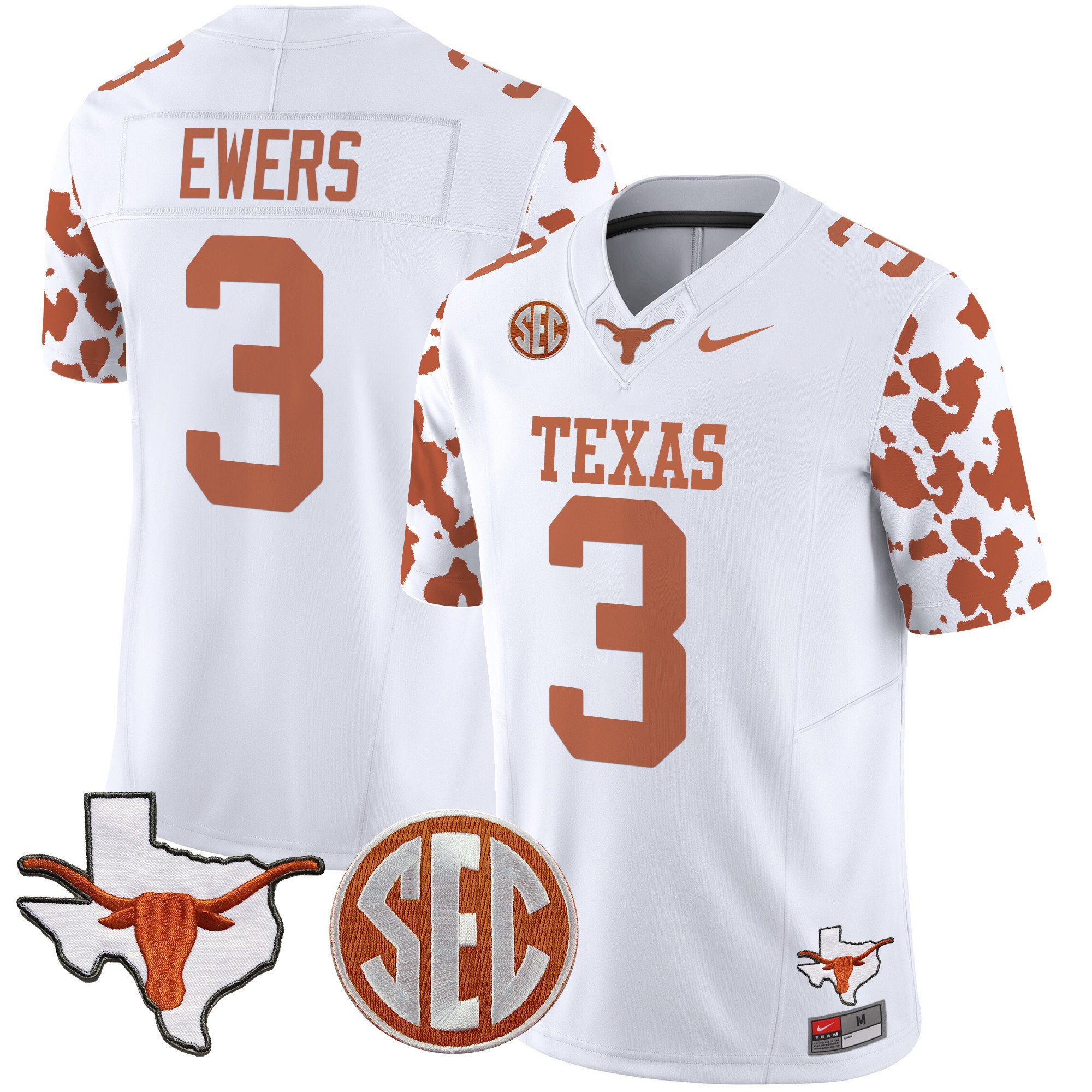 Men Texas Longhorns #3 Ewers White 2024 Nike Cow Spots Vapor Limited NCAA Jersey->indianapolis colts->NFL Jersey